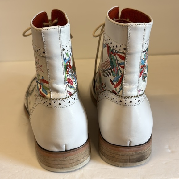 Colorsty White Leather Floral Brogue Lace Up Boots - Picture 6 of 14